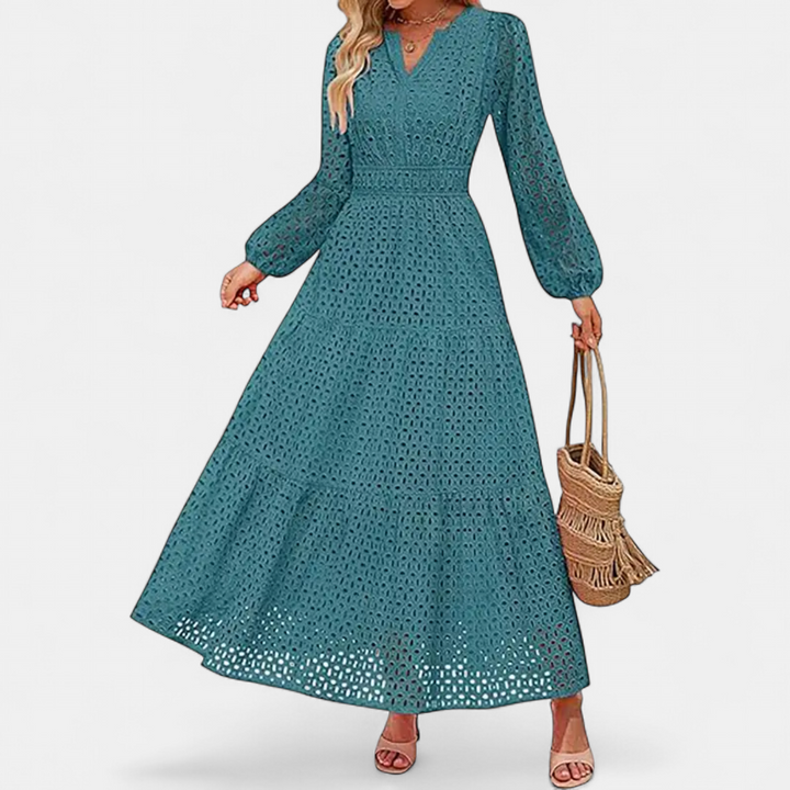 ODETTE | Eyelet V-Neck Flowy Maxi Dress