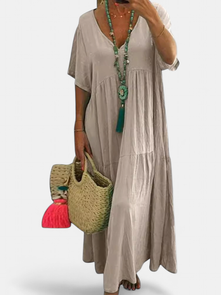 LINNEA | Soft Ruffle V-Neck Maxi Dress