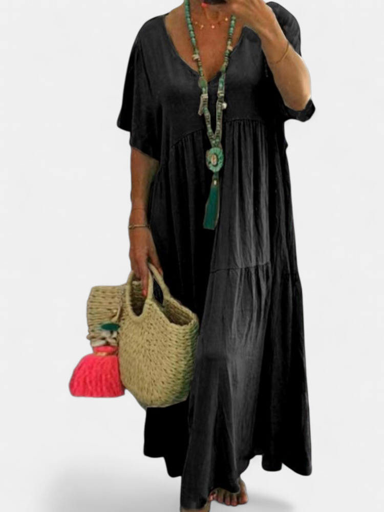LINNEA | Soft Ruffle V-Neck Maxi Dress