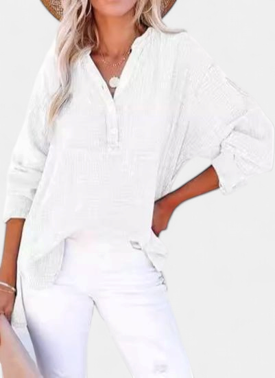 Women's Collared Oversized Shirt, Long Sleeve Crinkle Half Placket