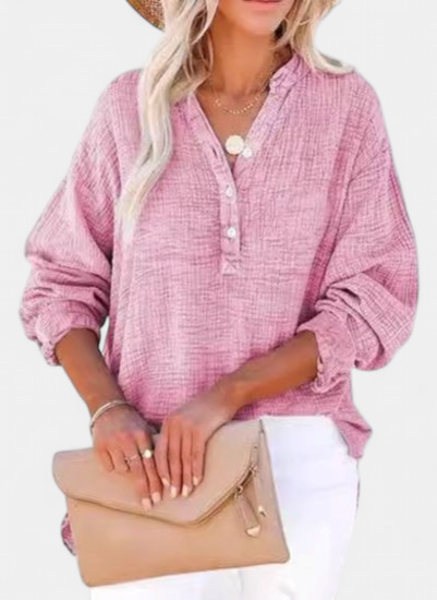 Women's Collared Oversized Shirt, Long Sleeve Crinkle Half Placket