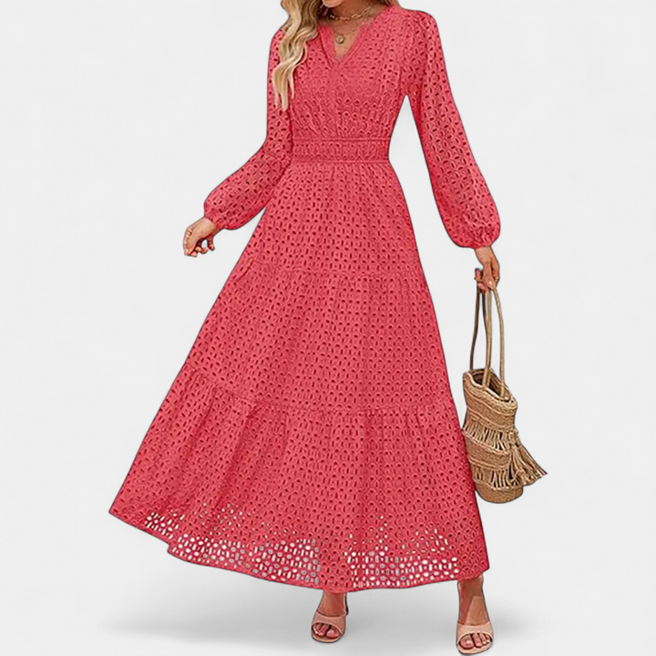 ODETTE | Eyelet V-Neck Flowy Maxi Dress