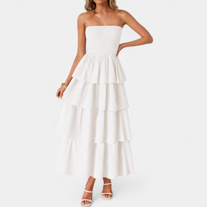 SOLANA | Boho Tiered Strapless Maxi Dress