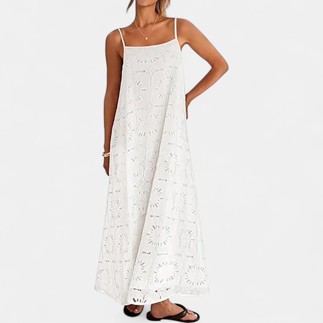 LUNA | Floral Lace Eyelet Boho Maxi Dress