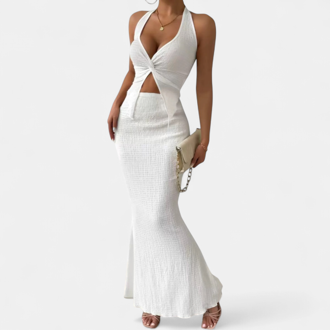 CAITRIONA | Twist Front Halter Crop Maxi Set