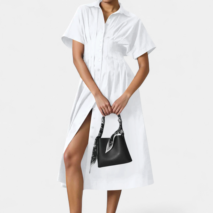 MARLO | Pleated Waist-Cinching Shirt Dress