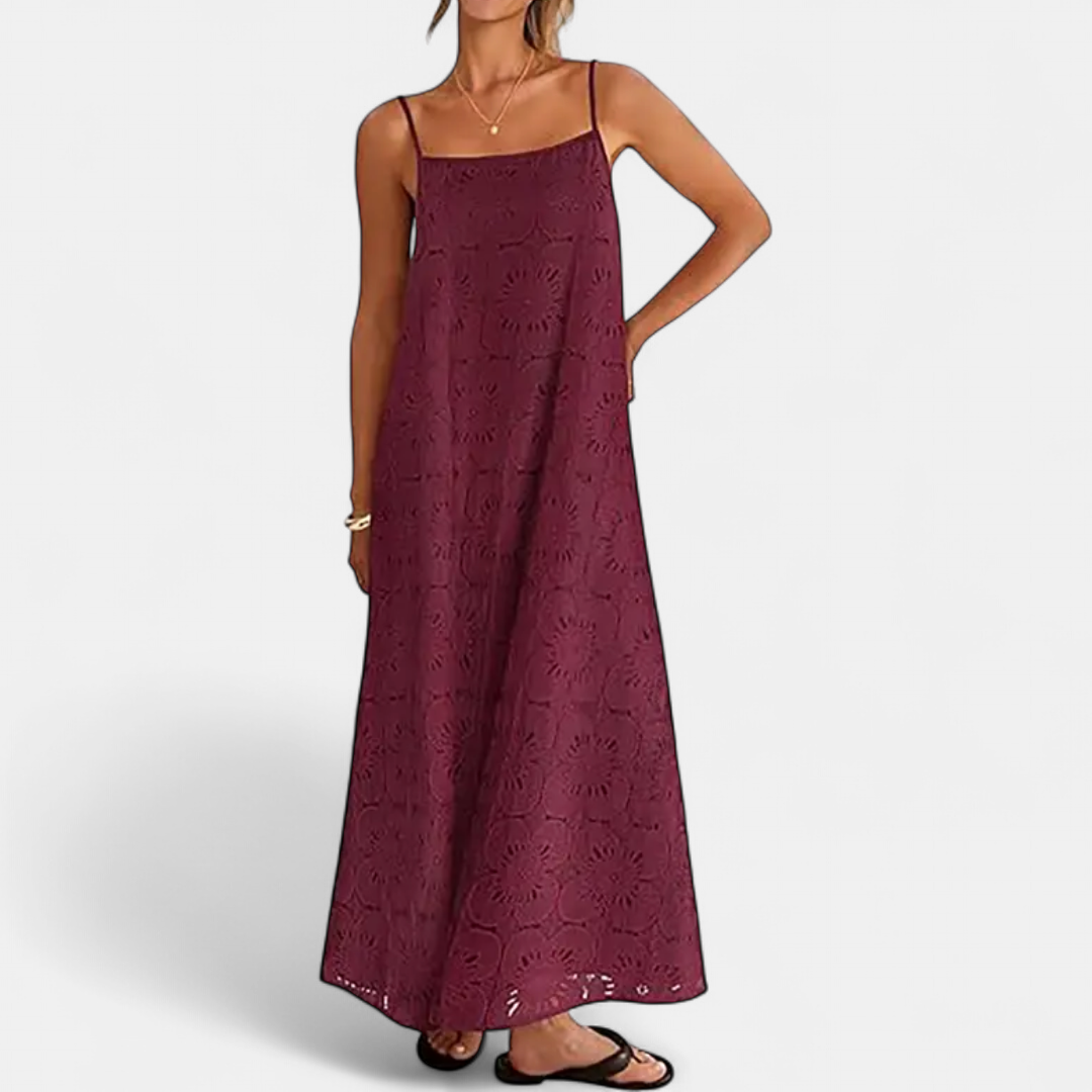 LUNA | Floral Lace Eyelet Boho Maxi Dress
