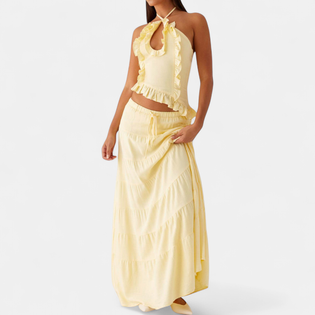 TIVONA | Ruffle Halter Flowy Skirt Set