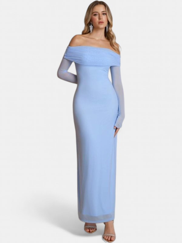 Women's Long Sleeve Bodycon Maxi Dress, Off The Shoulder Side Slit
