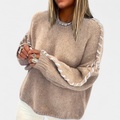 Women's Knit Crew Neck Sweater, Oversized Whipstitch Drop Shoulder
