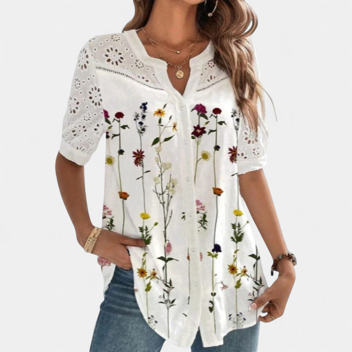 ANNELISE | Casual Lace Printed Blouse