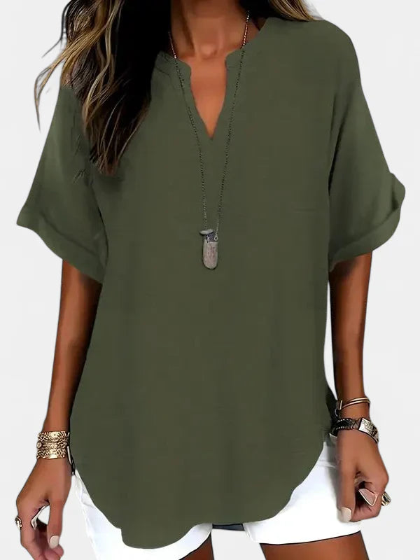 SEREIA | Casual Plain Short Sleeve Blouse