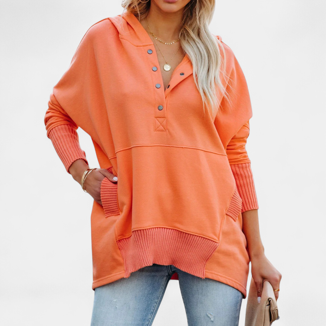 SORAYA | Comfy Oversized Hoodie V-Neck Long Sleeve Sweatshirt