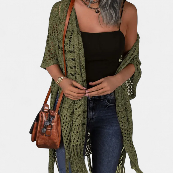 SOLÈNE | Boho Crochet Tassel Kimono Cardigan