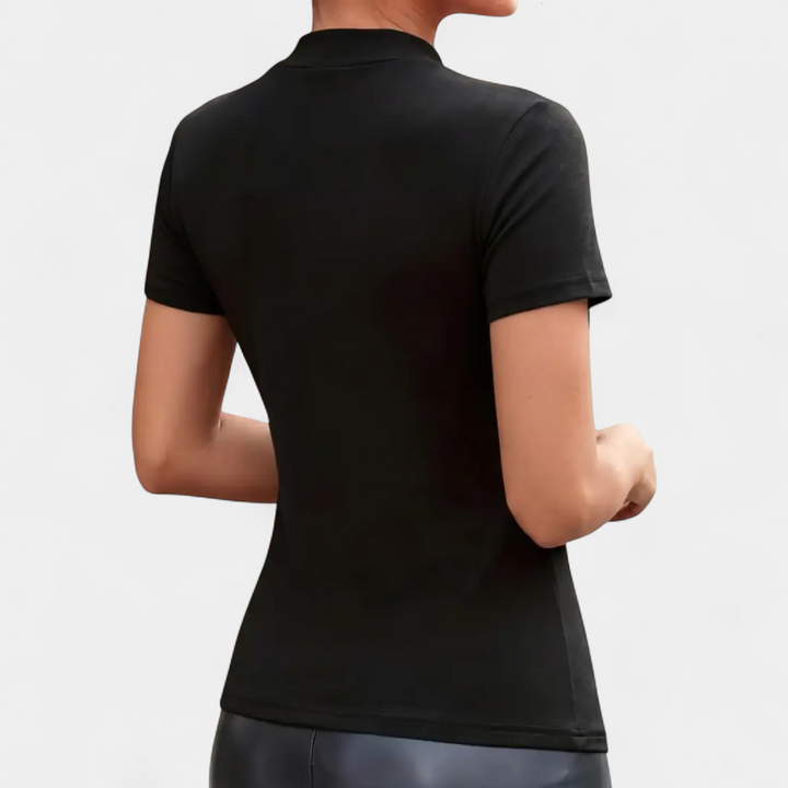 NYLA | Slim-Fit Mock Neck Ruched T-Shirt