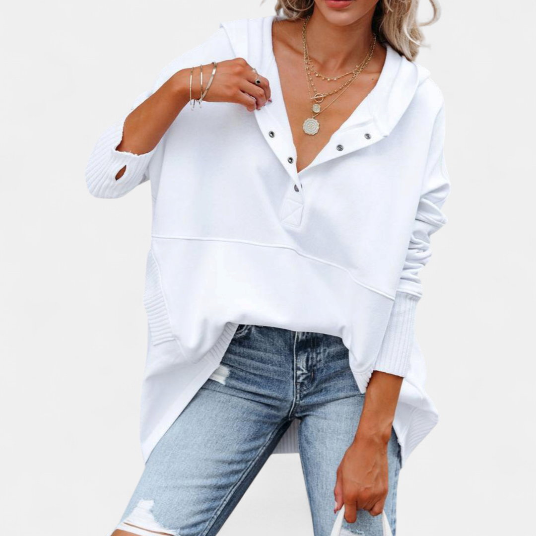 SORAYA | Comfy Oversized Hoodie V-Neck Long Sleeve Sweatshirt