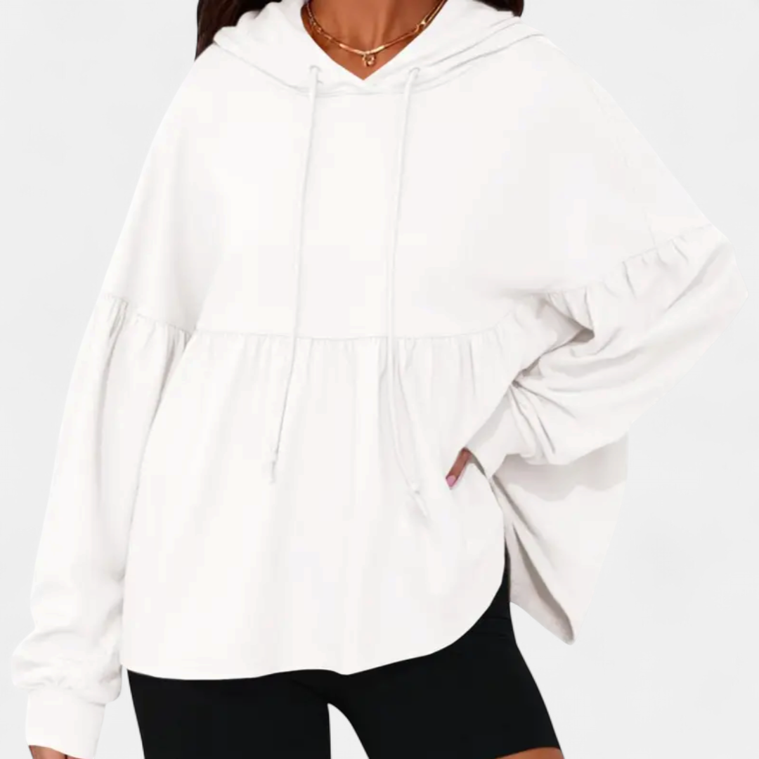 Women's Drawstring Oversized Hoodie, Peplum Tier Balloon Sleeves