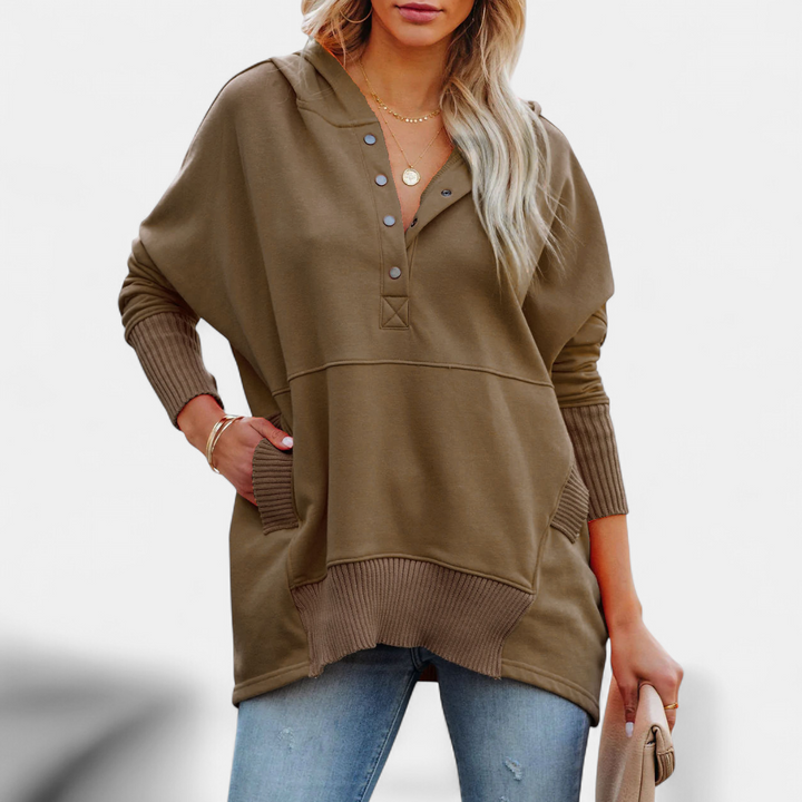 SORAYA | Comfy Oversized Hoodie V-Neck Long Sleeve Sweatshirt