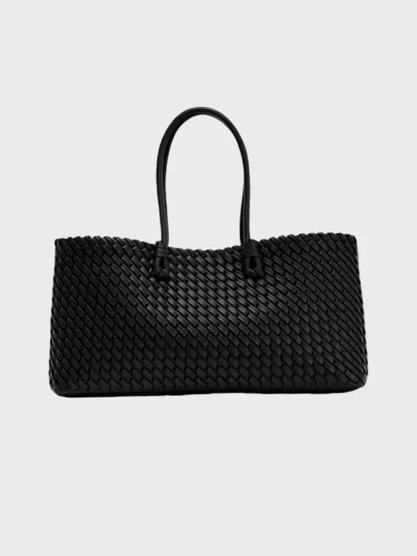 Women's Woven Tote Bag, Faux Leather Rolled Handles Open Top