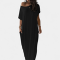 Women's Loose T Shirt Maxi Dress, Batwing Sleeves Pockets Draped