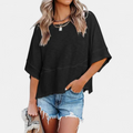 Women's Flowy Short Sleeve Blouse, Oversized Round Neck Side Slits