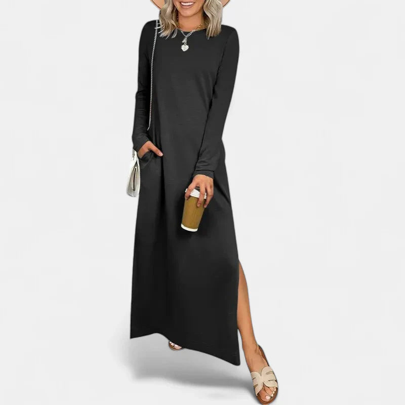 SANDRA | Casual Long Sleeve Crewneck Loose Fit Maxi Dress
