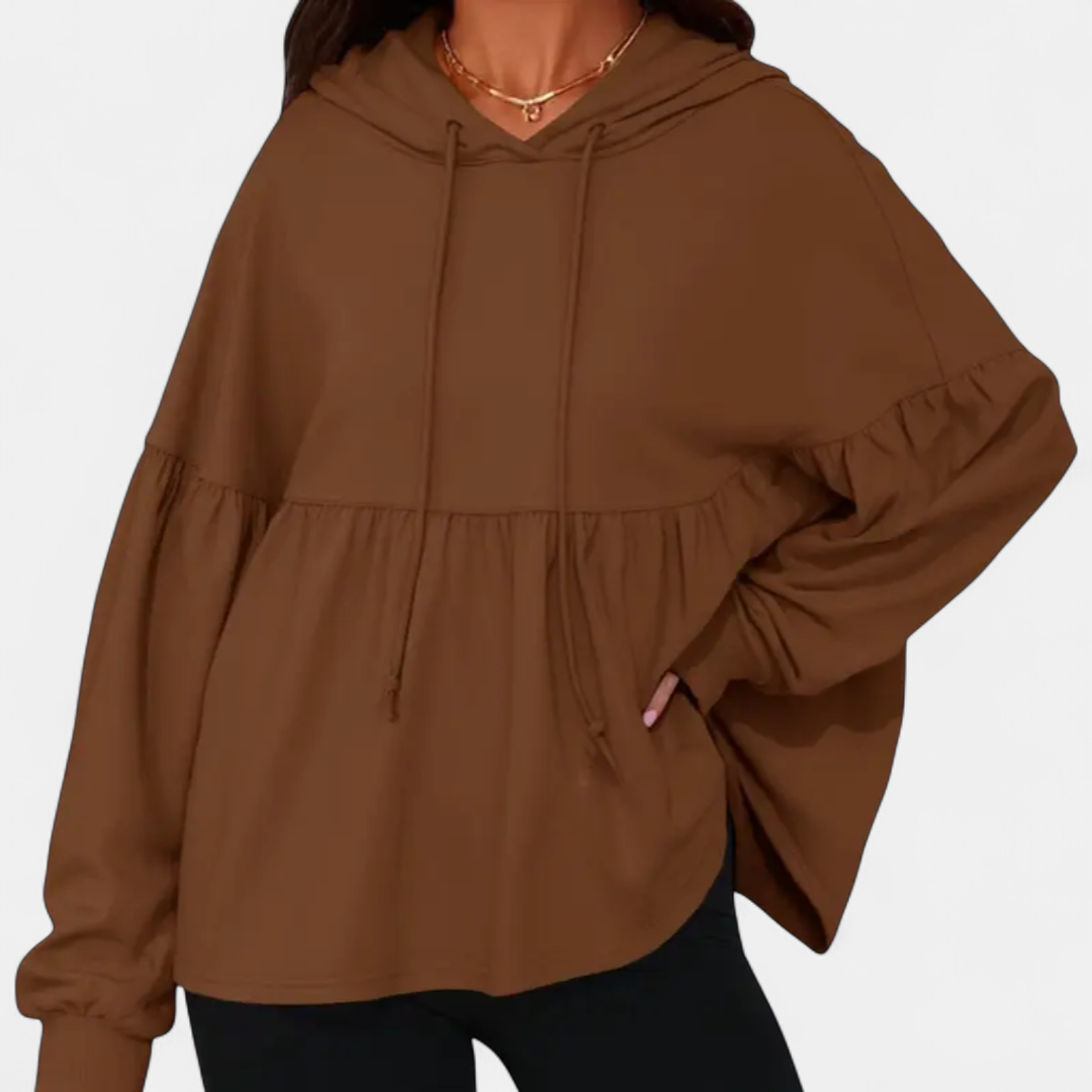 Women's Drawstring Oversized Hoodie, Peplum Tier Balloon Sleeves