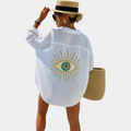 Women's Collared Button Down Oversized Shirt, Drop Shoulder Hi Low
