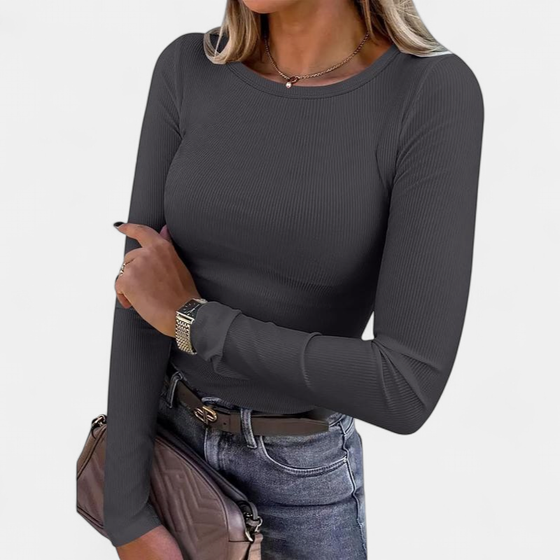 MERIAM | Women Rib Knit Long Sleeve Slim Fit Crewneck Top