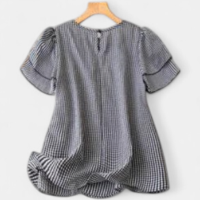 Women's Babydoll Gingham Puff Sleeve Blouse, Smocked Yoke Keyhole