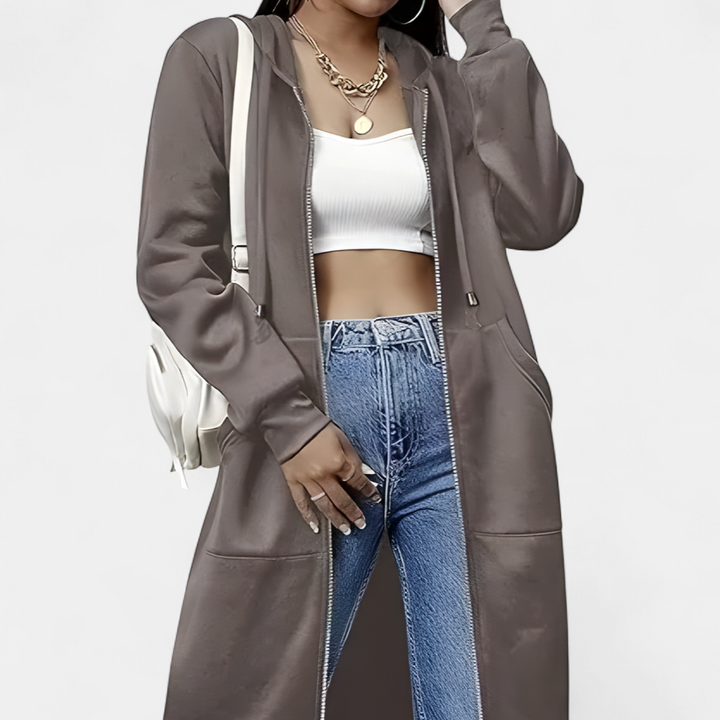 REESE | Cozy Letter-Print Zip-Up Hoodie Cardigan