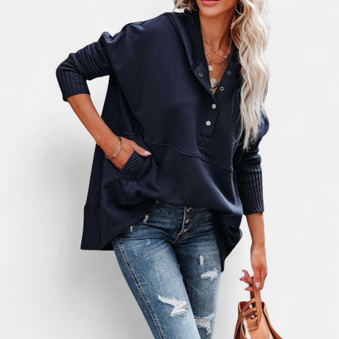 SORAYA | Comfy Oversized Hoodie V-Neck Long Sleeve Sweatshirt
