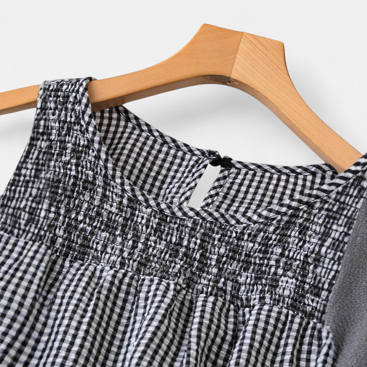 KRISTEL | Vintage Flowy Checkered Puff Sleeve Blouse