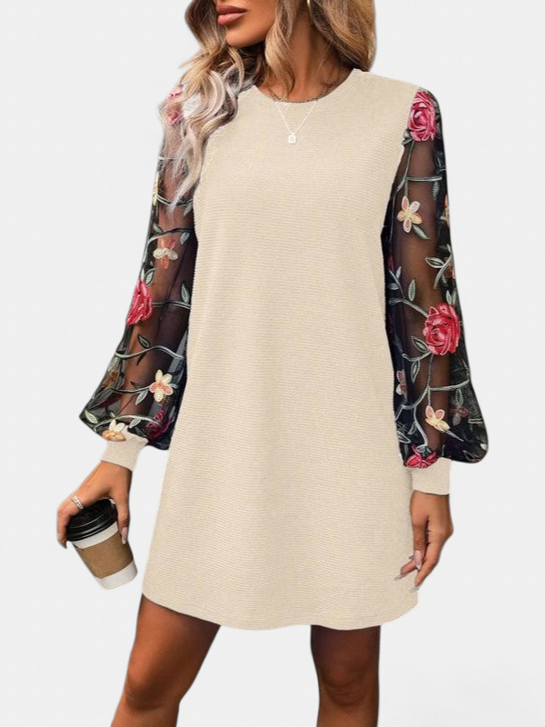 FLORA | Floral Embroidery Bishop Sleeve Dress for Parties & Weddings