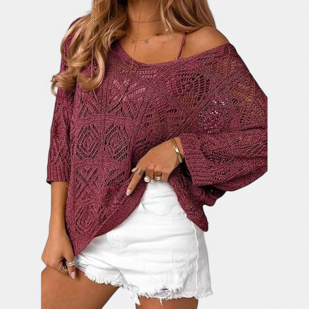 WAVERLY | Crochet Hollow-Out Batwing Sweater