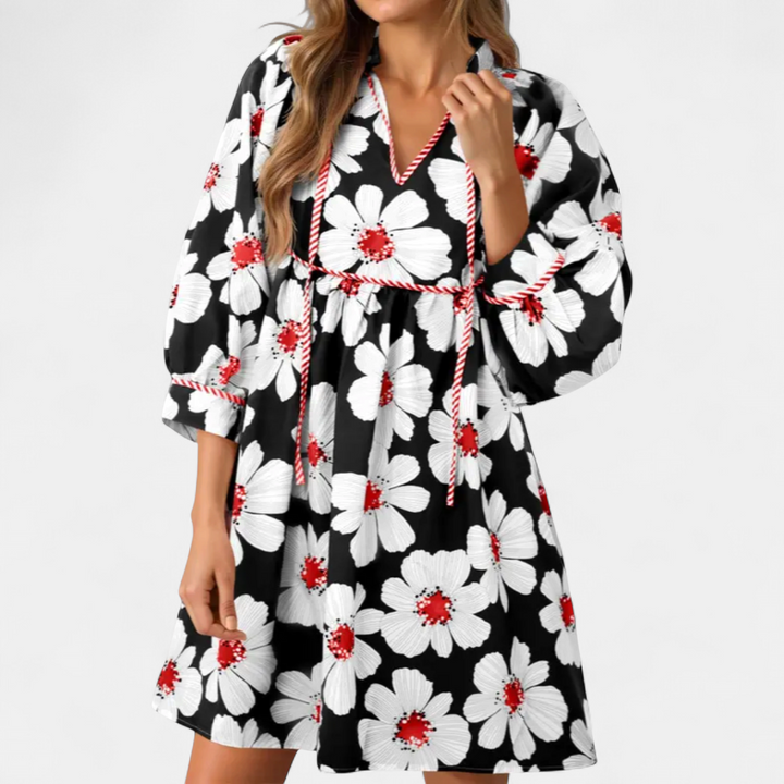 FENELLA | Boho Floral Tie-Front Babydoll Dress