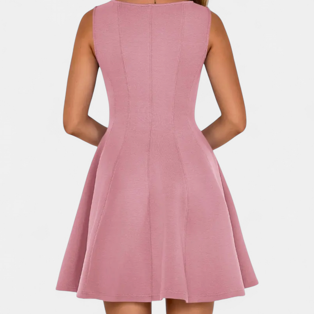 Women's Pleated A Line Mini Dress, Sleeveless Boat Neck Fitted