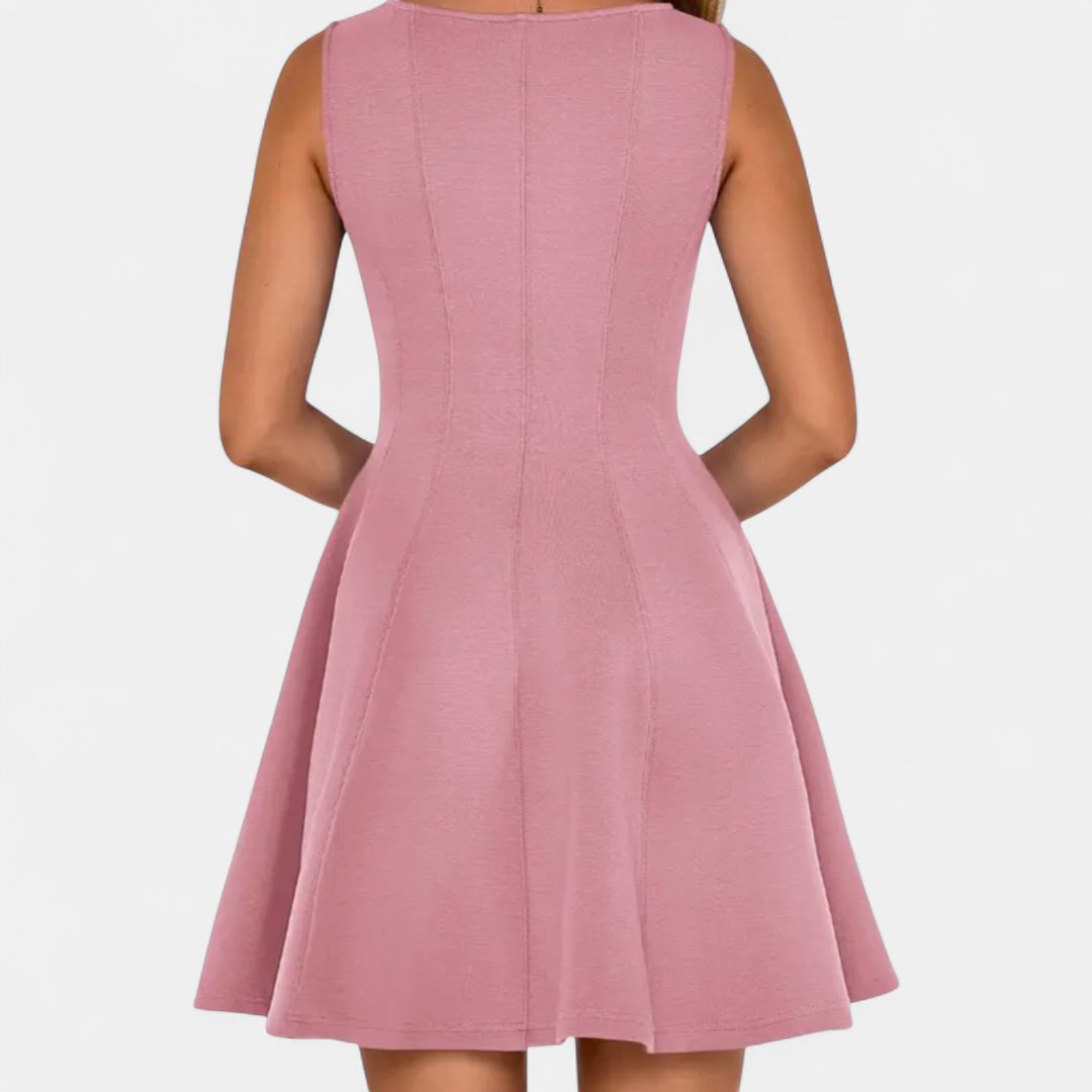 Women's Pleated A Line Mini Dress, Sleeveless Boat Neck Fitted