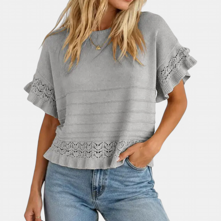 NELLA | Ruffled Hem Knit Pullover Top