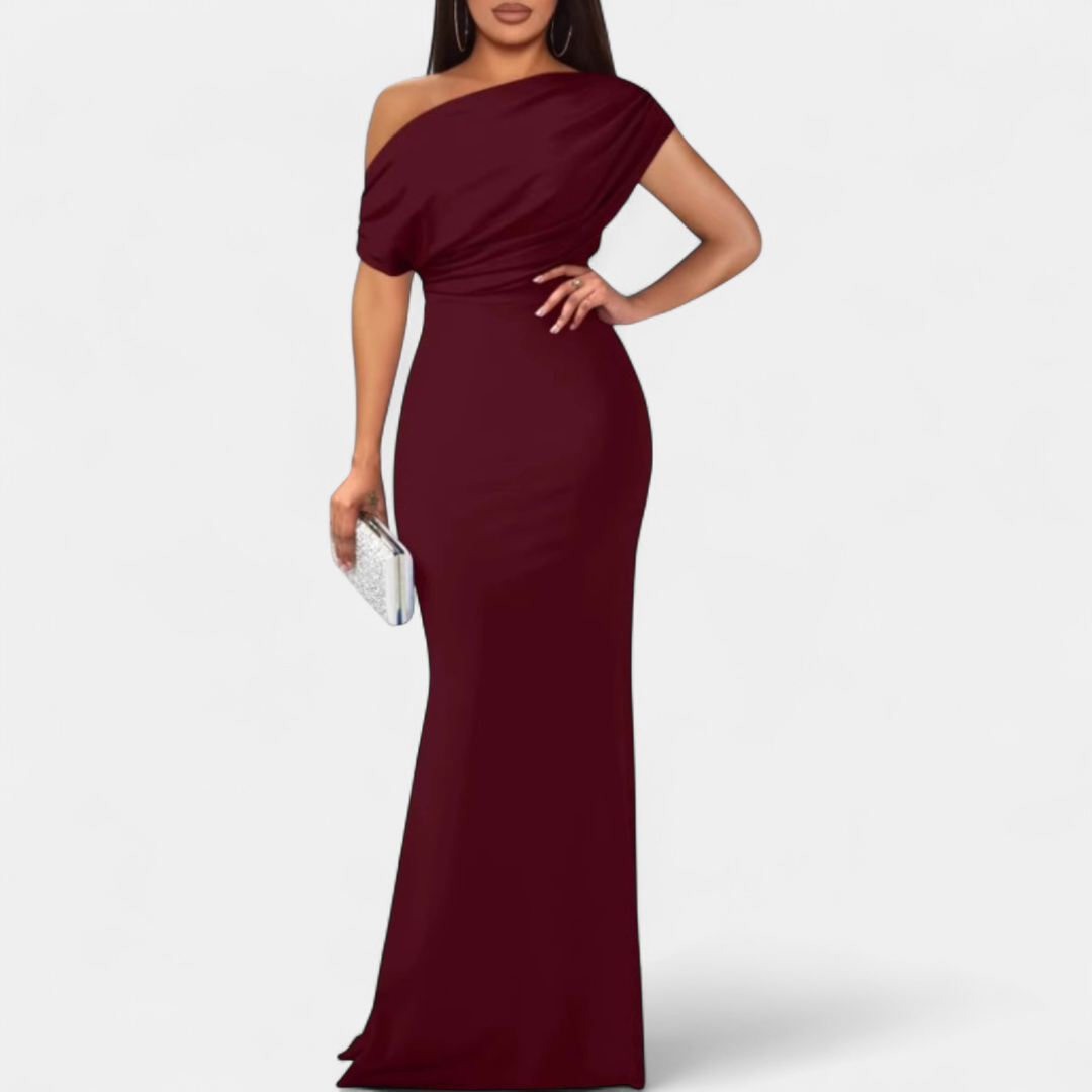 Women's Evening Bodycon Maxi Dress, One Shoulder Draped Mermaid