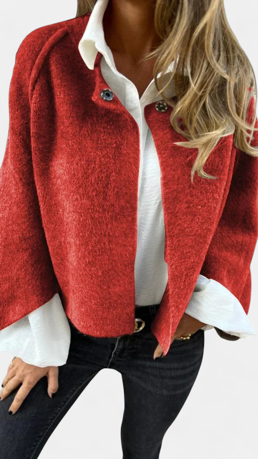 Women's Wool Cropped Cardigan Sweater, Balloon Sleeves Open Front