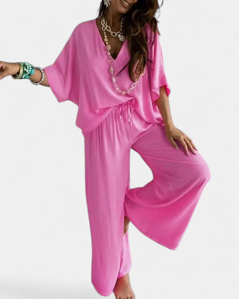 RAJA | Comfy Summer V-Neck and Wide-Leg Co-Ord