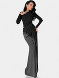 Women's Ruched Long Sleeve Maxi Dress, High Neck Fitted Drape