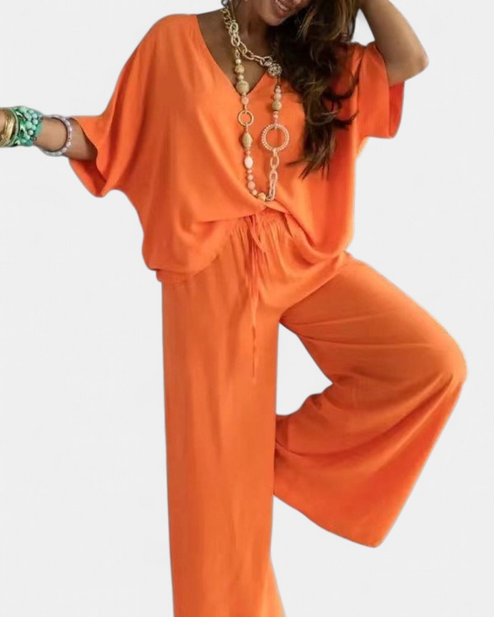 RAJA | Comfy Summer V-Neck and Wide-Leg Co-Ord