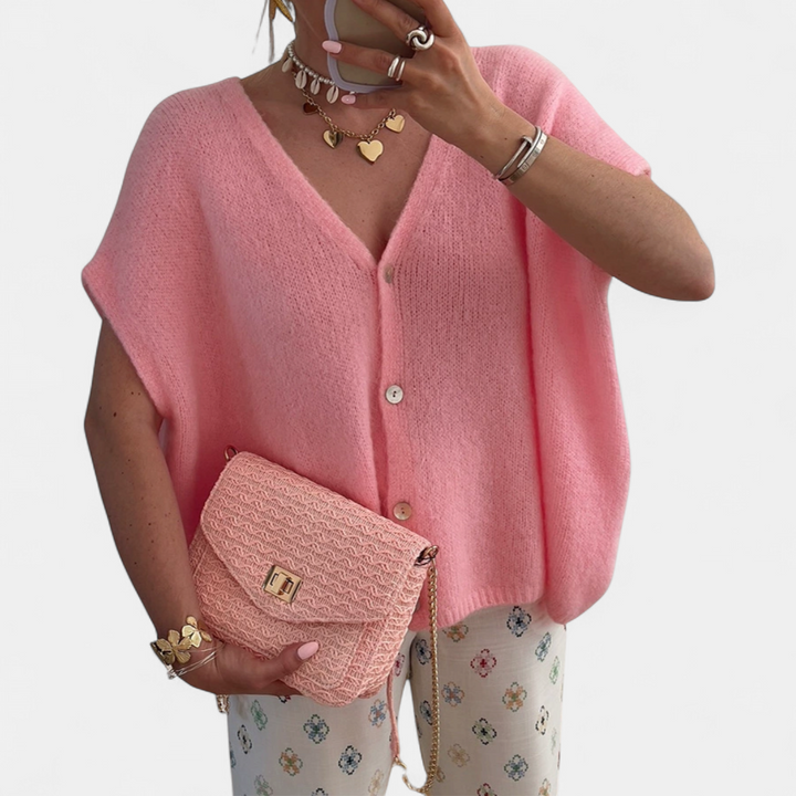 NELLIE | Hollow Knit Sleeveless Cardigan