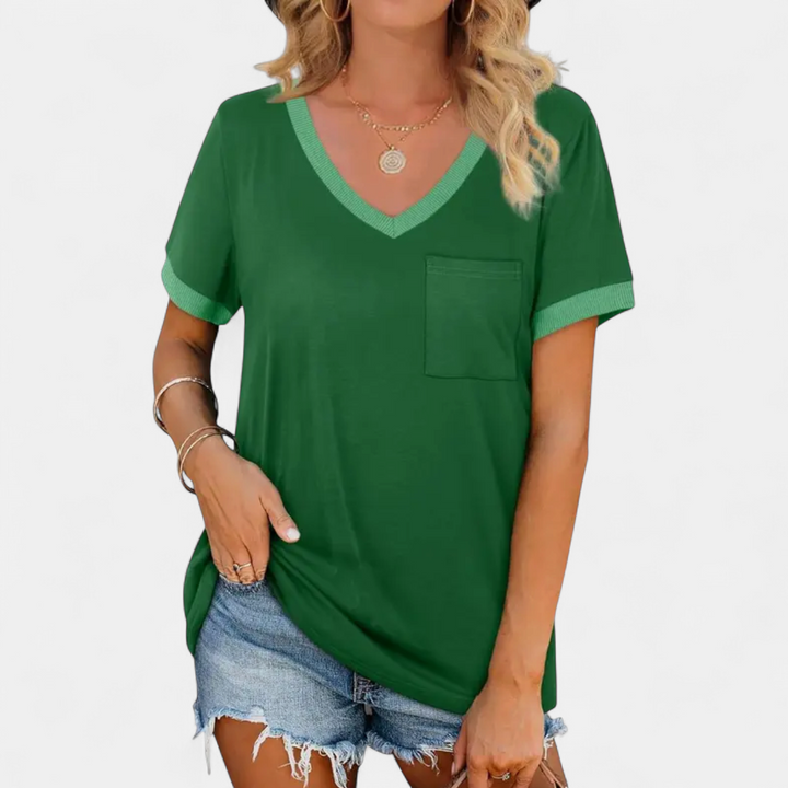 NESSA | Relaxed Ribbed V-Neck Tee