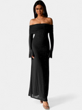 Women's Long Sleeve Bodycon Maxi Dress, Off The Shoulder Side Slit
