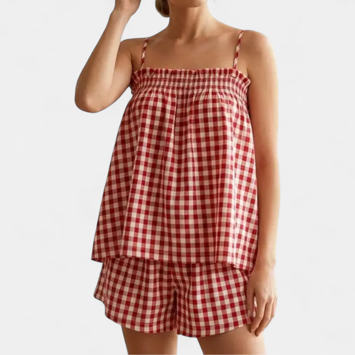 PAMMIE | Sweet Gingham Smocked Cami Pajama Set