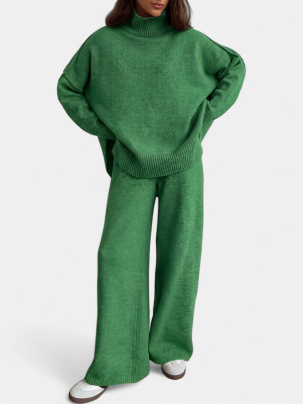 Women's Two Piece Pants Set, Turtleneck Sweater Wide Leg Knit