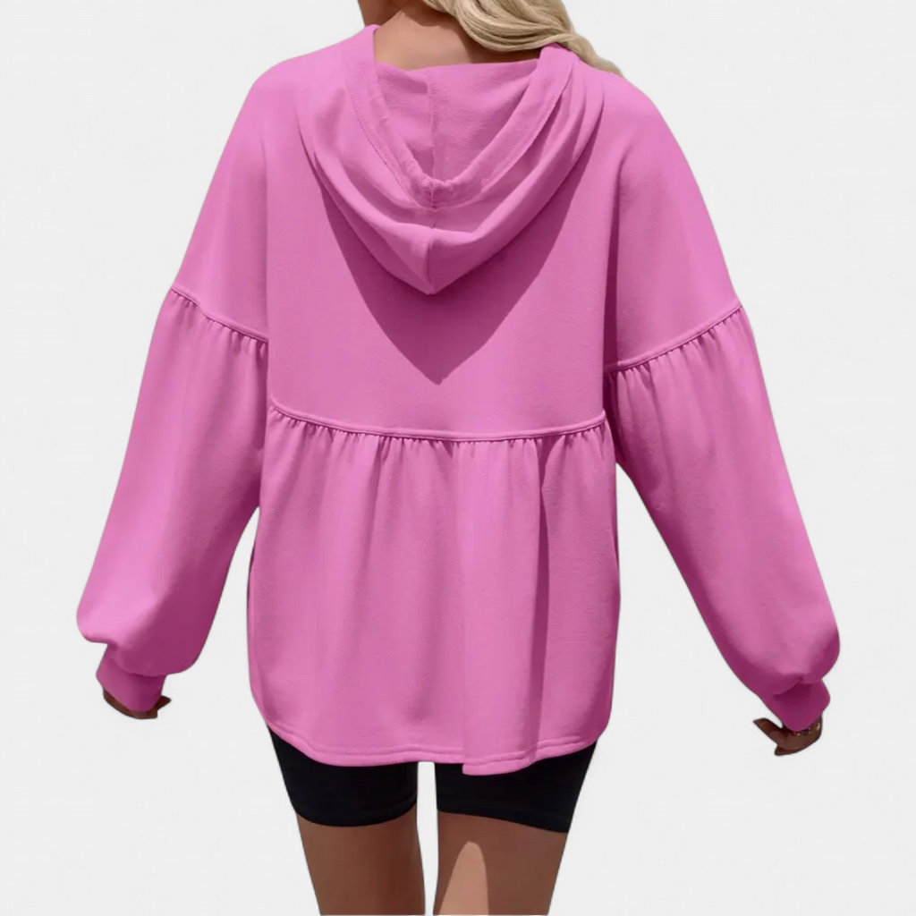 Women's Drawstring Oversized Hoodie, Peplum Tier Balloon Sleeves